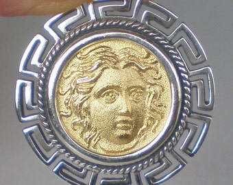 Helios Antiker Sonnengott Silber Anhänger (vergoldet) Meander - Rhodes Helius