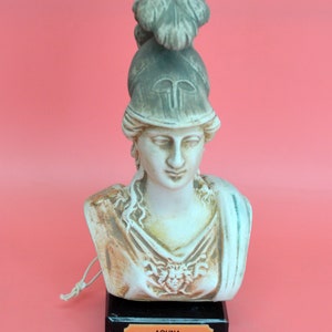 Small Bust of Goddess Athena-Patron and Protectress of Athens-Goddess of Wisdom,Handicraft & Warfare-Ancient Greece-Marble Base