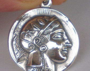 Athens Tetradrachm - Goddess Athena & Owl of Wisdom Large Silver Pendant