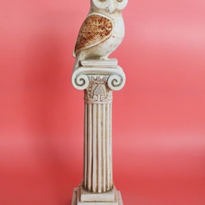 Greek Owl Figurine Athenian Owl Sculpture on an Ionic Column Owl Statue on an Ionic Order Home Decor Symbol of Wisdom Knowledge  Insight