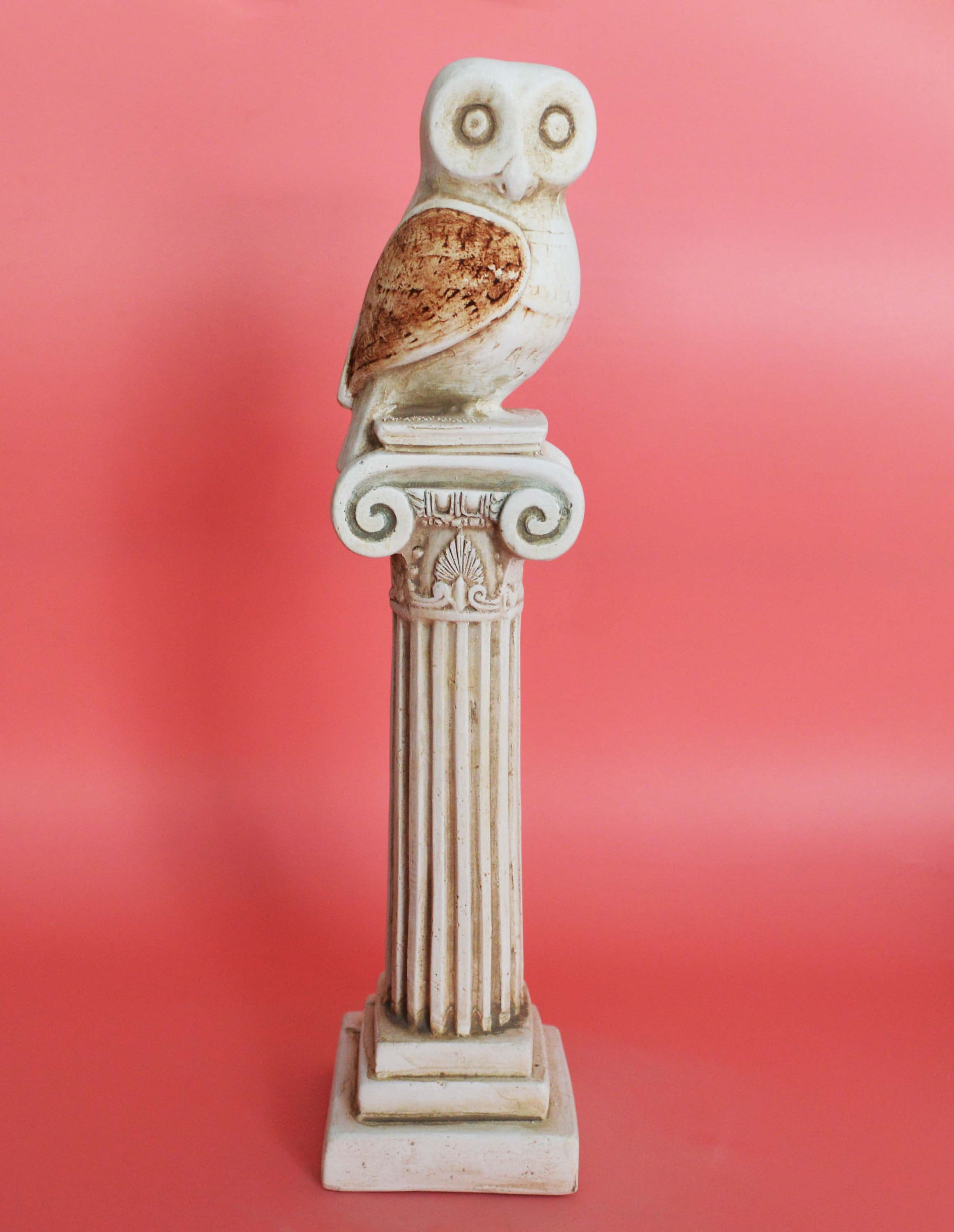 Greek Owl Figurine Athenian Owl Sculpture on an Ionic Column Owl Statue on an Ionic Order Home Decor