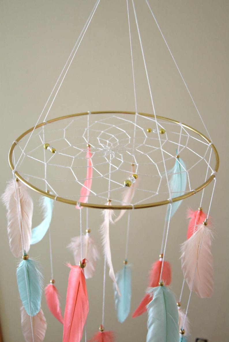 Boho Mobile Dream Catcher Baby Mobile Girl Nursery Mobile Etsy