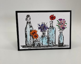 Handmade Flowers in Vases Greeting Card