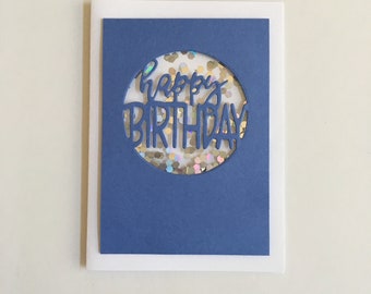 Handmade Happy Birthday Silver Glitter Shaker Birthday Card