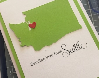 Handmade Sending Love from Seattle Washington State Greeting Card - Light Green