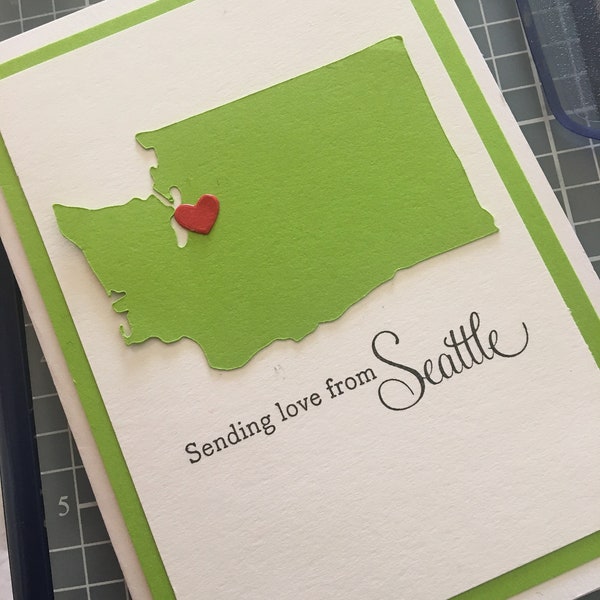Handmade Sending Love from Seattle Washington State Greeting Card - Light Green