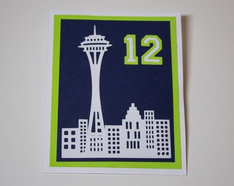 Handmade Seattle Seahawks 12th Man Space Needle Greeting Cards 12 & the City