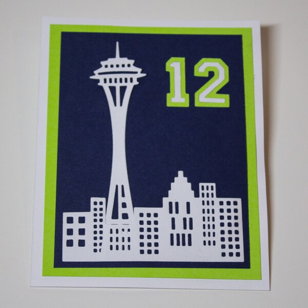 Handmade Seattle Seahawks 12th Man Space Needle Greeting Cards 12 & the City