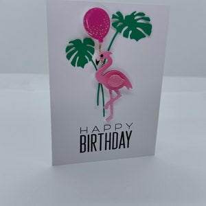 Handgemachte Glückwunschkarte mit Pink Flamingo zum Geburtstag