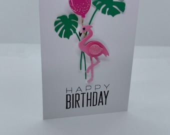 Handmade Happy Birthday Pink Flamingo Greeting Card