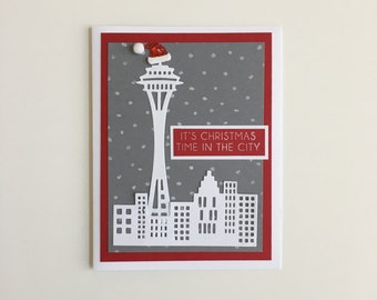 Handmade Christmas Time in the City Seattle Christmas Cards!