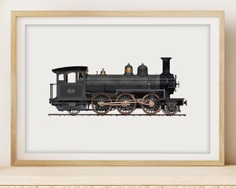 Vintage Train Print (Black) | Classic Train Art | Train Poster | Railroad Art | Printable Steam Train Art | Instant Digital Download