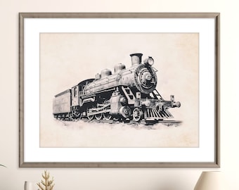 Vintage Steam Train Print | Black & White Train Print | Train Poster | Vintage Railroad Art | Printable Wall Art | Instant Digital Download