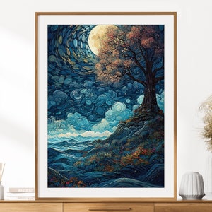 Moonlit Forest Print | Fantasy Wall Art | Magical Forest Print | Enchanted Forest Wall Decor | Instant Digital Download