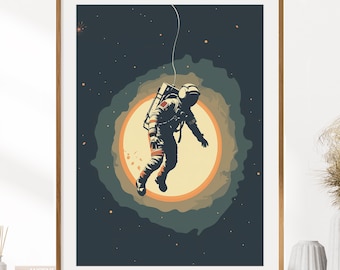 Retro Astronaut Druck | Weltraum Exploration Wand Kunst Dekor | Retro Astronaut Weltraumspaziergang Poster | Jungenzimmer Wandkunst | Vintage Weltraum Kunst