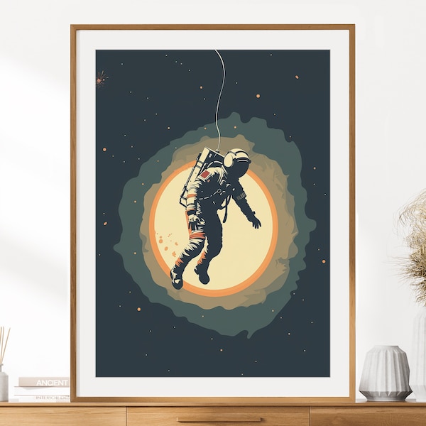 Retro Astronaut Print | Space Exploration Wall Art Decor | Retro Astronaut Spacewalk Poster | Boys Room Wall Art | Vintage Space Art