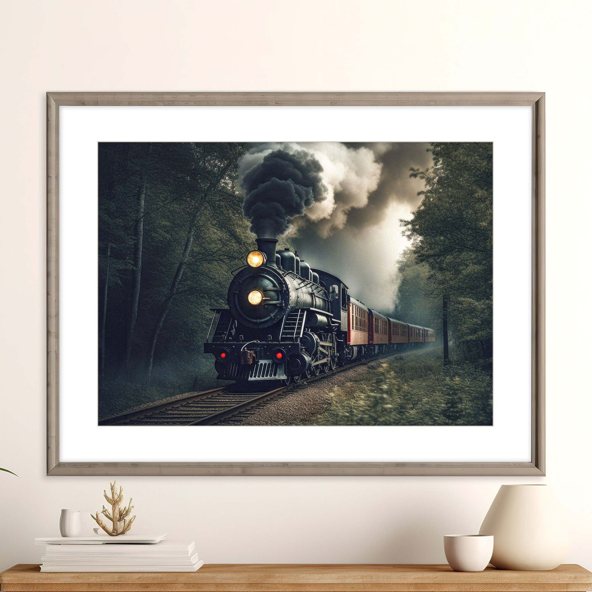 Vintage Steam Train Print Photorealistic Railroad Art Vintage Train
