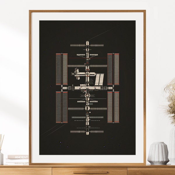 Retro Space Station Print | Space Station Illustration | Space Wall Art Decor | Retro Space Poster | Boys Room Wall Art | Vintage Space Art