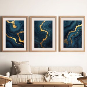 Meeresboden Prints (3er Set) | Blau & Gold | Moderne Abstrakte Wandkunst | Topographie | Bathymetrie | Meeresboden Karte | Sofortiger digitaler Download