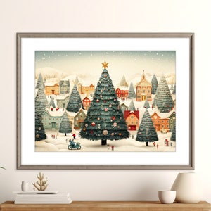 Stampa del villaggio di Natale/Poster d'arte natalizia vintage/Decorazione artistica da parete per le vacanze/Paese delle meraviglie invernale/Buon Natale/Download digitale