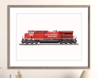 Canadian Pacific Locomotive Print | Printable Railroad Art | Digital Railfan Poster | Red Diesel Engine | Boys Room Wall Decor