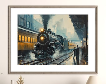 Rainy Railroad Station Print | New York City | Train Art Poster | Vintage Train Print | Printable Wall Art Decor | Instant Digital Download