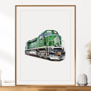 Puede incluir: Una locomotora diésel verde y negra con el número 4574 en el lateral. La locomotora está pintada con una franja blanca y las palabras "Green Mountain Railway" en el lateral.
