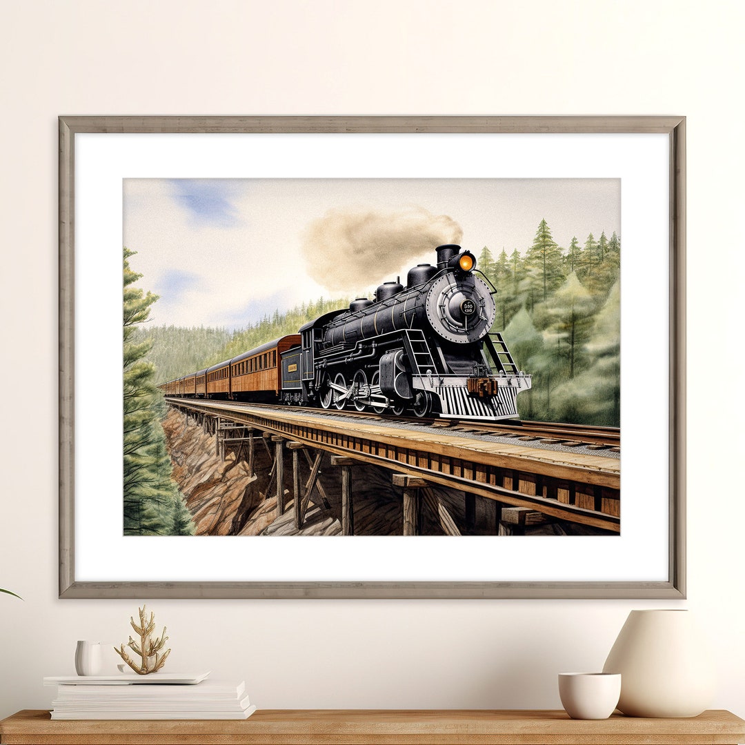 Vintage Steam Train Print | Mountain Landscape | Train Art Poster ...