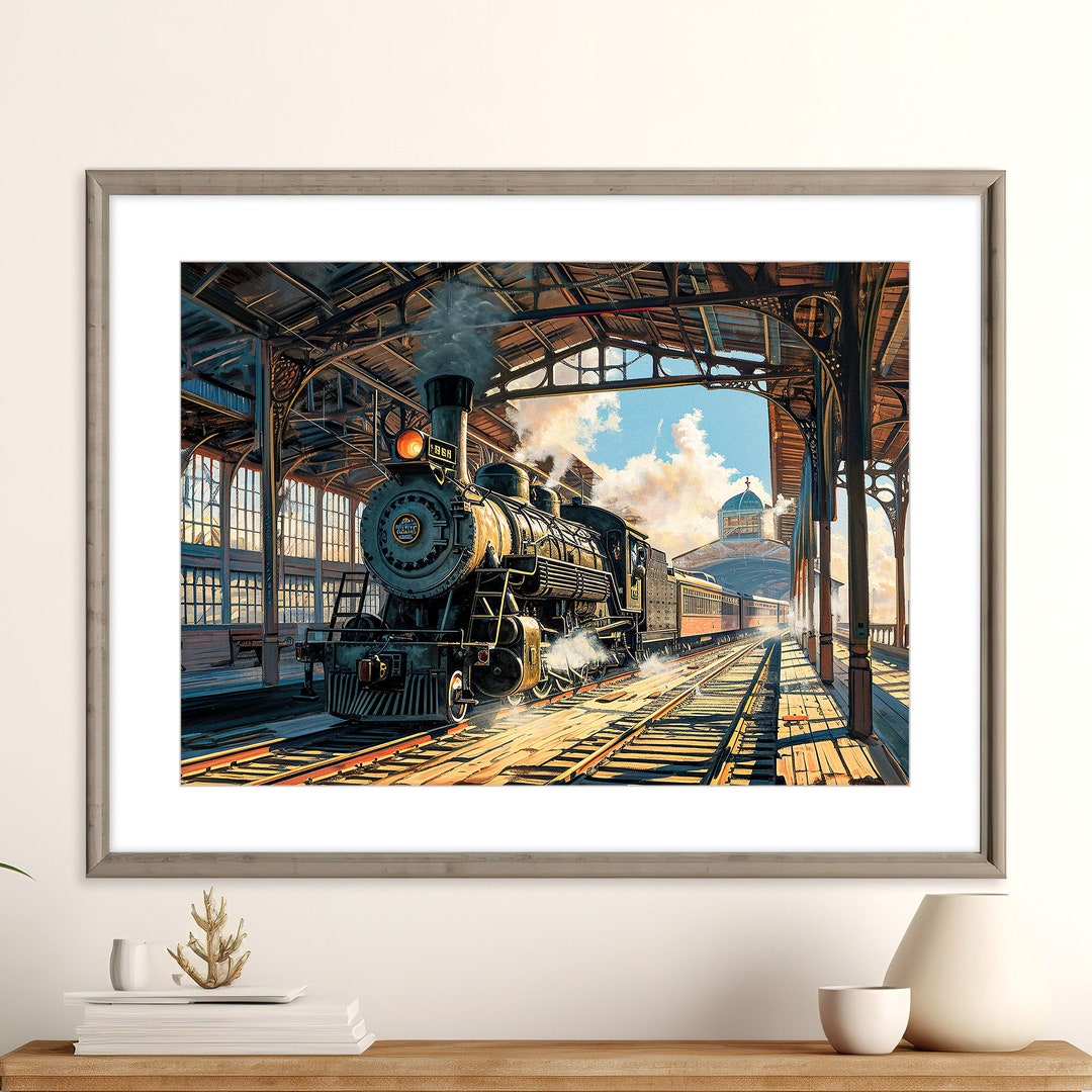 Vintage Steam Train Print | Old Train Station | Train Art Poster ...