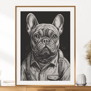 French Bulldog Mechanic Print | Vintage Animal Portrait | Mancave Poster | Printable Wall Decor | Dog Art Print | Instant Digital Download