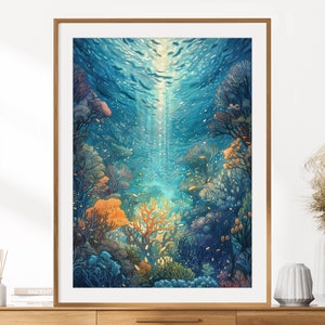 Unterwasser Korallenriff Kunstdruck | Ozean Print | Küstenwandkunst | Poster Korallenriff Strand-Haus-Wand-Dekor | Sofortiger digitaler Download
