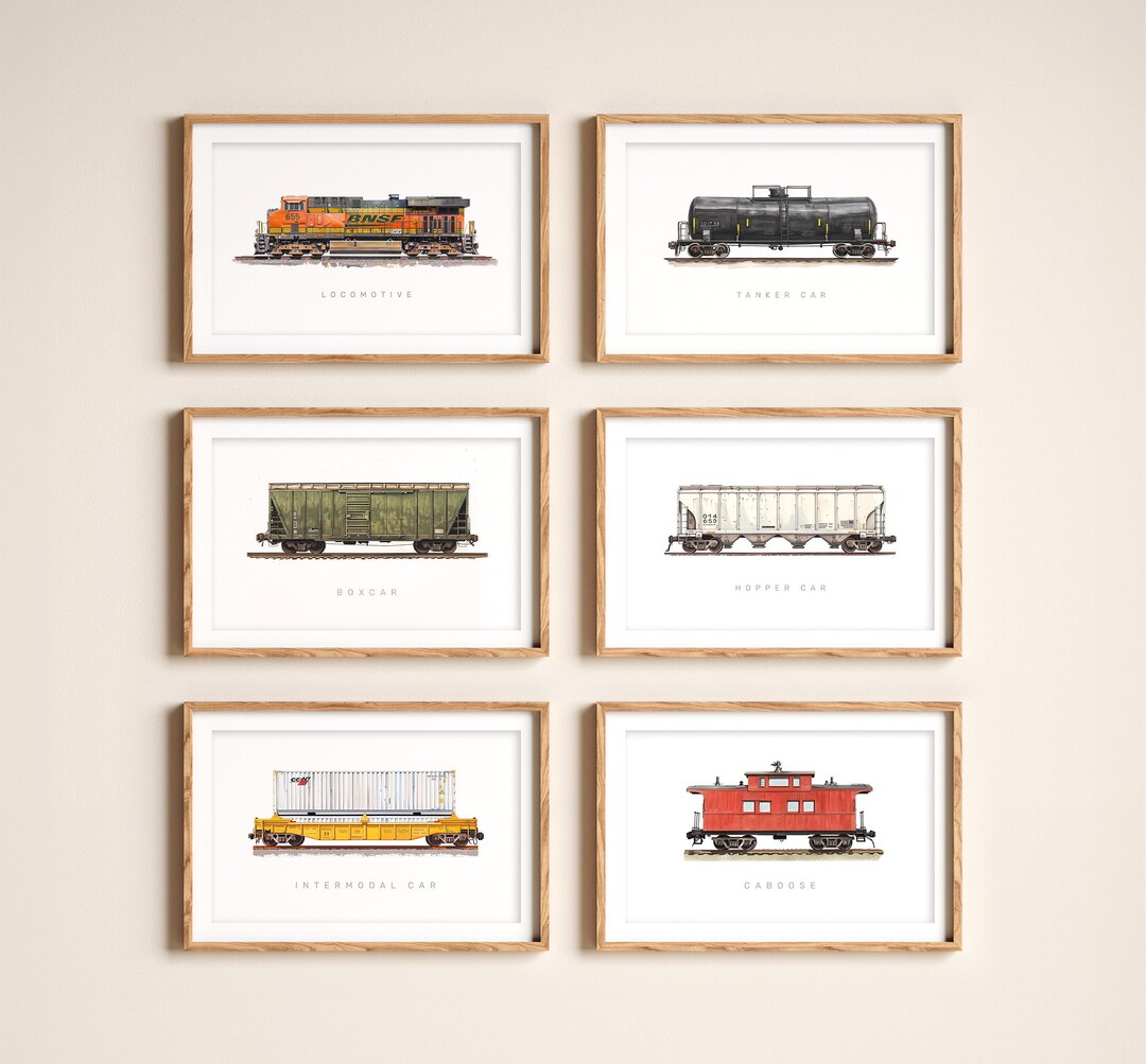 Freight Train Prints (set of 6) | Printable Railroad Art | Digital ...
