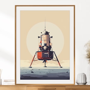 Impressão retro de Apollo 11 de <br> Entrega Rápida? Decoração de arte de parede de exploração espacial | Módulo lunar retro de Apollo 11 Pôster | arte da parede do quarto dos meninos | Arte espacial vintage