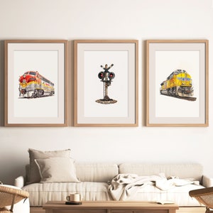 Santa Fe & Union Pacific Locomotive Drucke (3er-Set) | Zug Wandkunst | Jungen Zimmer Dekor | Eisenbahn Poster zum Downloaden | Eisenbahnschild