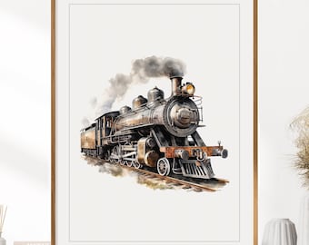 Vintage Steam Train Print | Railroad Room Decor | Train Decor | Boy Bedroom Art | Locomotive Print | Kid Room Decor | Railroad Print