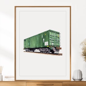 Boxcar Train Car Print (Green) | Railroad Room Decor | Train Poster | Boys Room Wall Art | Train Print | Instant Digital Download