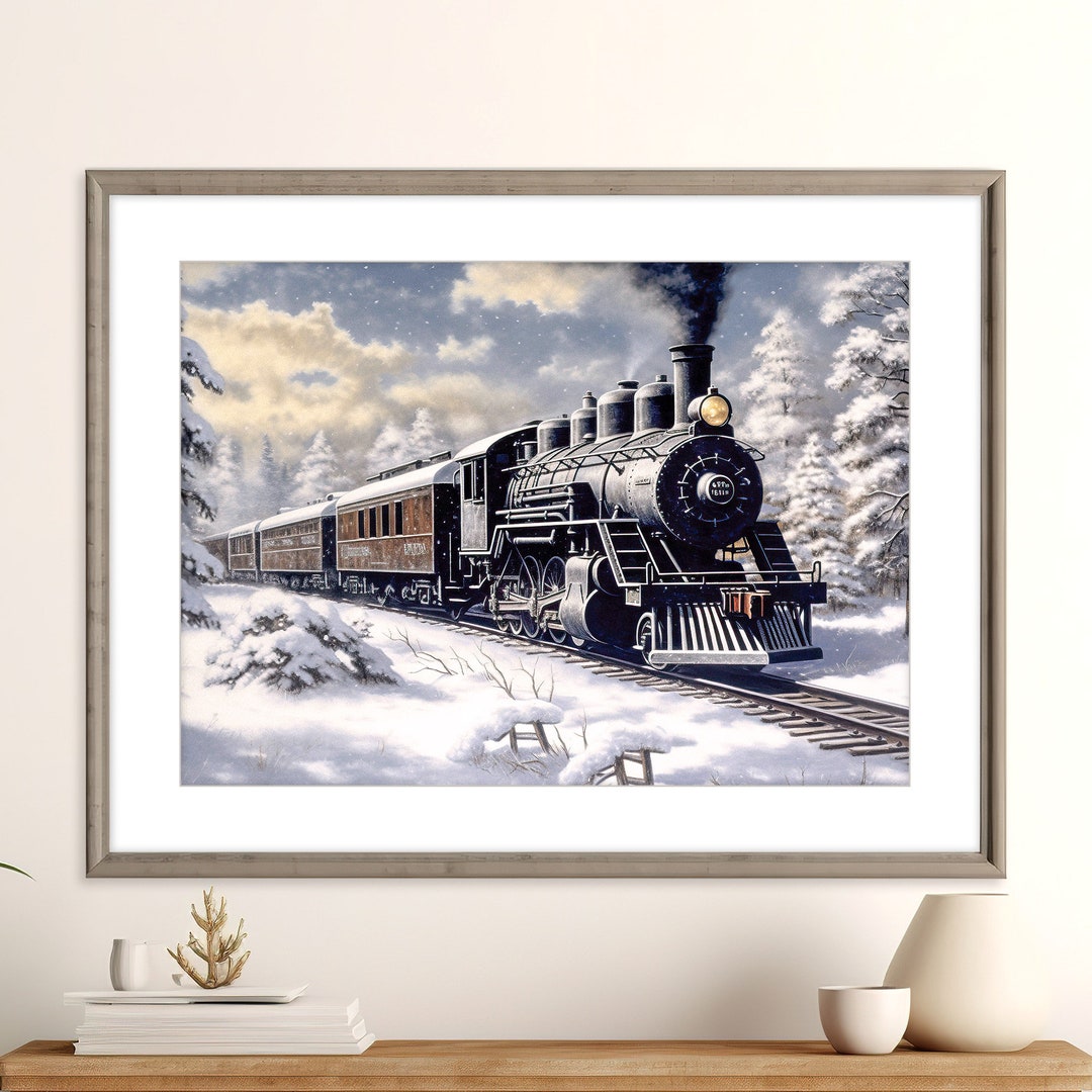 Vintage Steam Train Print Winter Steam Train Print Railroad Art Canvas ...