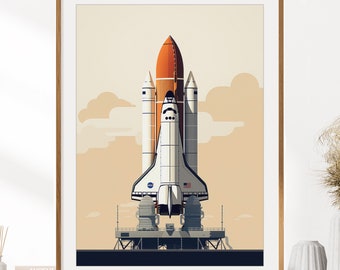 Stampa retrò dello Space Shuttle / Decorazione d'arte da parete per l'esplorazione dello spazio / Poster retrò dello Space Shuttle / Arte da parete della camera dei ragazzi / Arte spaziale vintage