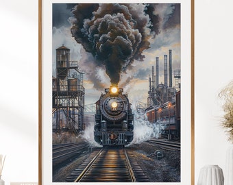Strasburg Railroad Steam Train Print | Vintage Train Poster | Steam Locomotive Decor | Railfan Wall Decor | Strasburg Industrial Rail Yard