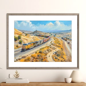 Pazifik Tehachapi Schleife | Mojave-Wüste | Diesel Zug Druck | Zug Poster | Druckbare Acryl Eisenbahn Kunst | Sofortiger digitaler Download