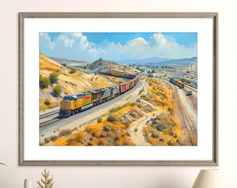 Union Pacific Tehachapi Loop | Mojave Desert | Diesel Train Print | Train Poster | Printable Acrylic Railroad Art | Instant Digital Download