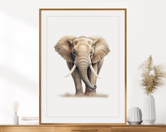 Elephant Print | Animal Portrait | Elephant Wall Art | Nursery Decor | Kids Room Wall Art | Colored Pencil Drawing | Safari Animals