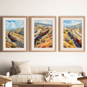 Union Pacific Tehachapi Loop Drucke (3er Set) | Mojave-Wüste | Diesellokomotive | Druckbare Acryl Eisenbahn Kunst | Sofortiger digitaler Download