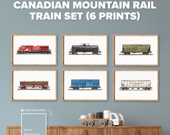 Train Prints (Set of 6) | Canadian Mountain Railway | Playroom Wall Art | Boys Room Decor | Digital Prints | Train Gifts