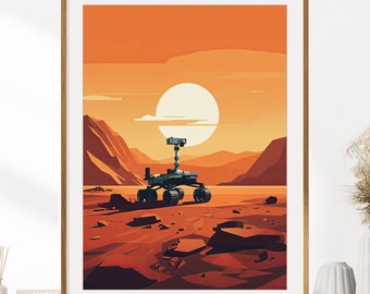 Stampa spaziale retrò Mars Rover / Illustrazione Mars Rover / Decorazione murale spaziale / Poster spaziale retrò / Arte murale per la cameretta dei ragazzi / Arte spaziale vintage
