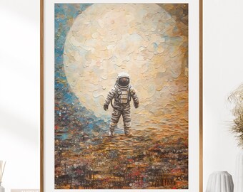 Astronaut Moonwalk | Textured Acrylic Painting | Space Printable Wall Art | Astronomy Painting | Man on the Moon | Instant Digital Download