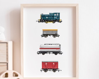 Kids Room Train Print | Locomotive Train | Train Poster | Train Nursery Decor | Train Set | Kid Room Decor | Boys Room Wall Art | Watercolor