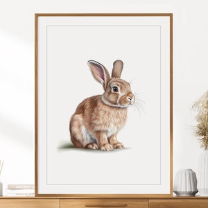 Hase Druck | Tierportrait | Kaninchen Wandkunst | Kinderzimmer Dekor | Kinderzimmer Wandkunst | Buntstift Zeichnung | Waldtiere