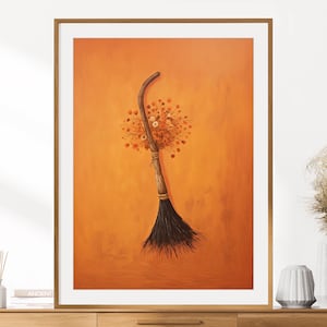 Witches Broom Print | Fall Wall Art Decor | Decorative Witch Broomstick | Seasonal Modern Farmhouse Decor | Thanksgiving & Halloween Poster