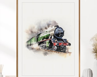Flying Scotsman Steam Train Print | Vintage Train Print | Train Poster | Railroad Wall Art | Boys Room Wall Decor | Instant Digital Download